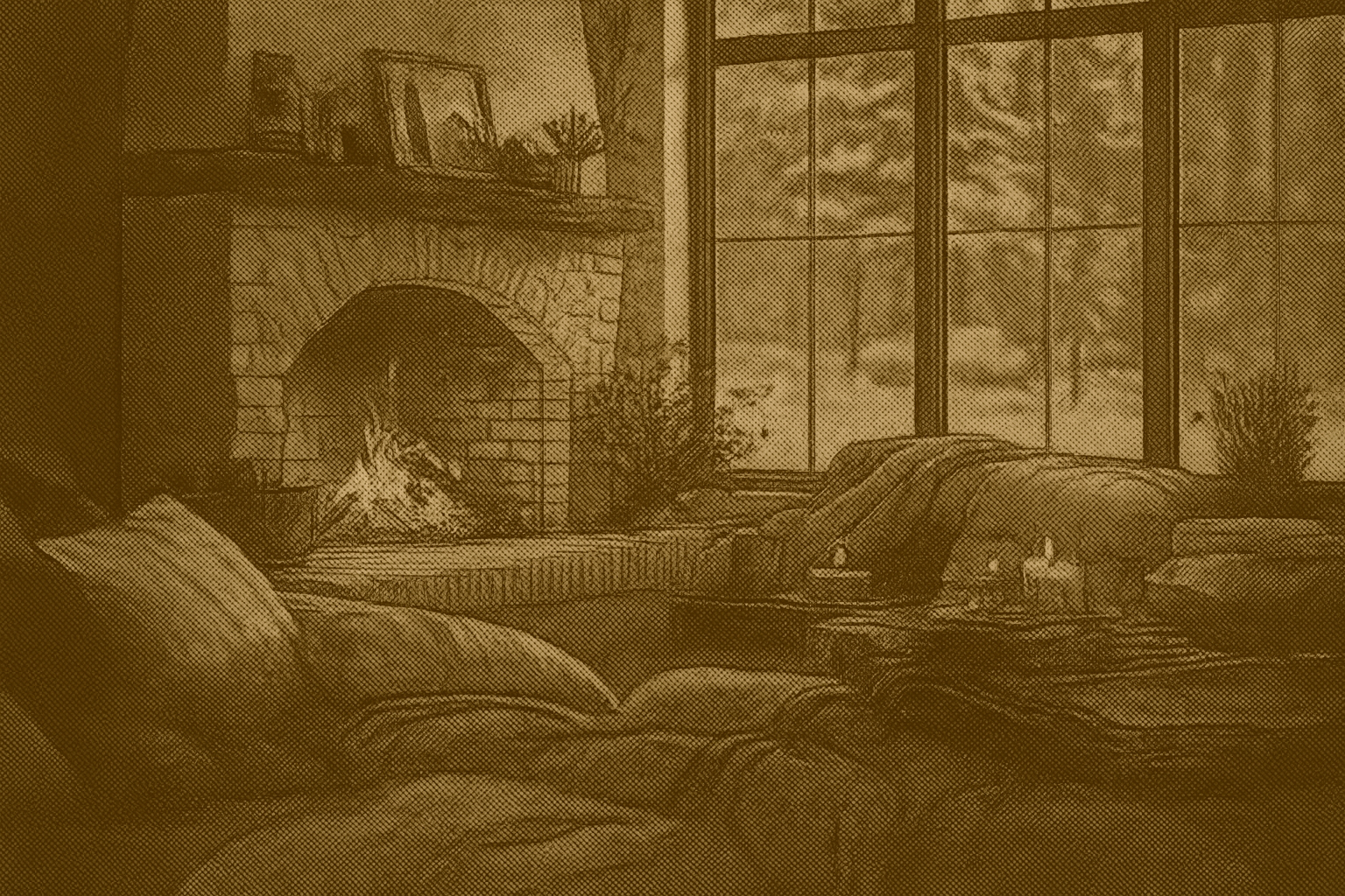 A warm, inviting living room with a lit fireplace, ready for the Canadian winter, showcasing comfort and safety.