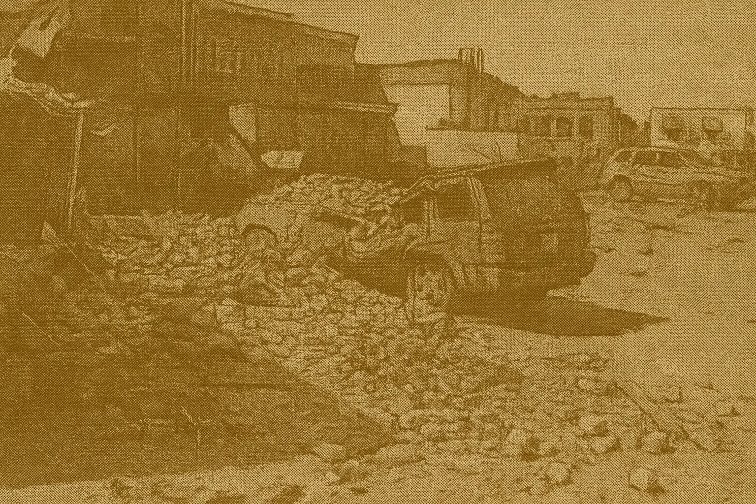 Severely damaged car buried under bricks after the August 21, 2011 F3 tornado in Goderich, Ontario. The downtown area suffered extensive destruction as walls and roofs collapsed during the strongest tornado to hit Ontario in over fifteen years.