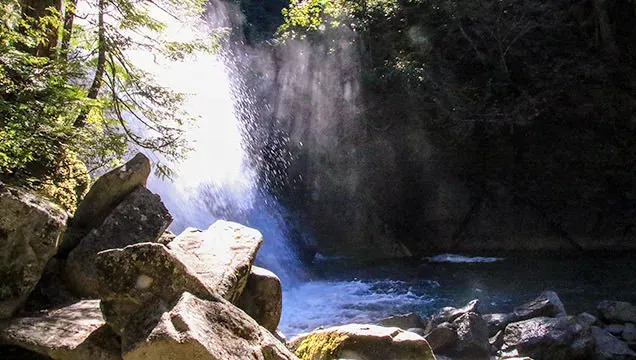 View of waterfall and rocks in Whistler