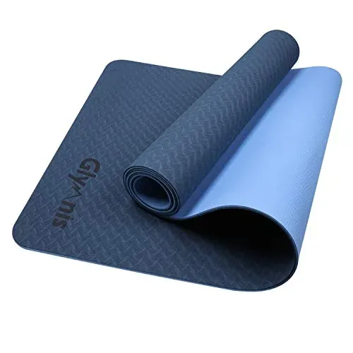 Glymnis TPE yoga mat, thick, non-slip, and durable for fitness workouts with carrying strap