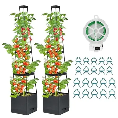 Tomato planter boxes with trellis and self-watering system for climbing plants, 2-pack.