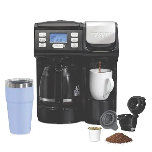 Hamilton Beach FlexBrew Trio coffee maker brews single cups or full pots in black.