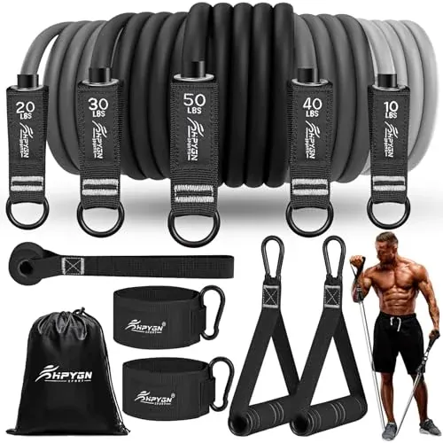 HPYGN Resistance Bands set with handles, door anchor, and ankle straps for home workouts