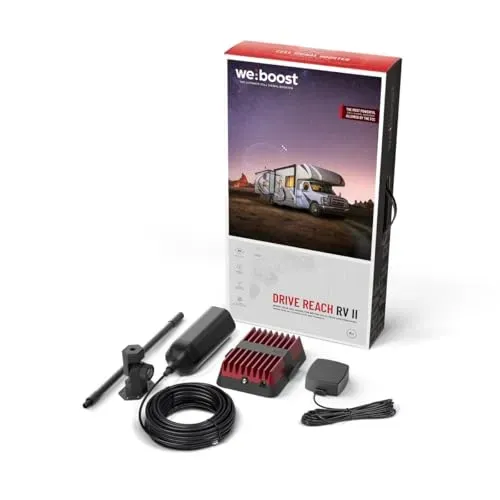 weBoost Drive Reach RV II cell phone signal booster kit for improved mobile reception in RVs