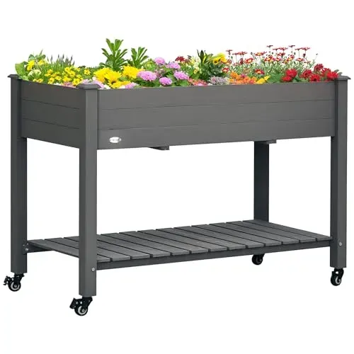 Outsunny elevated mobile garden bed with lockable wheels for easy plant care and mobility