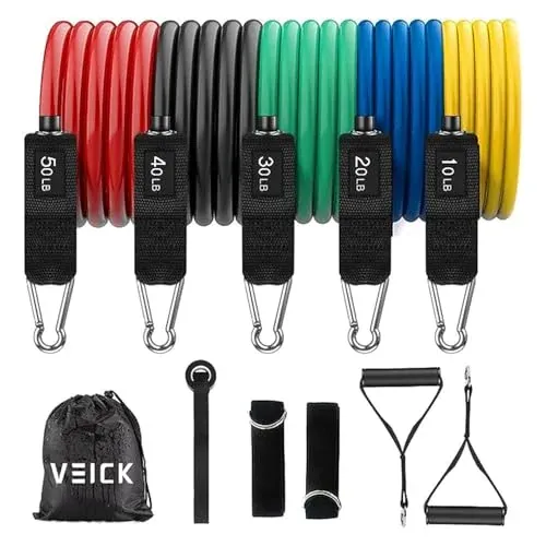 VEICK resistance bands set includes five adjustable exercise bands for strength training.