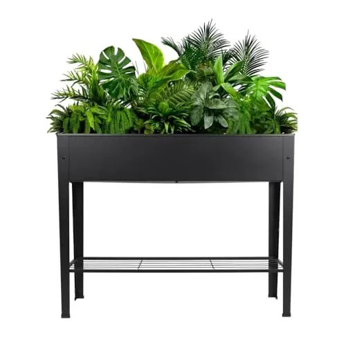 BAOYOUNI raised garden bed with legs and lower shelf for vegetables and flowers, black, large