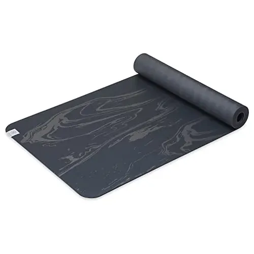 Gaiam 5mm thick non-slip yoga mat in marbled design for fitness and hot yoga