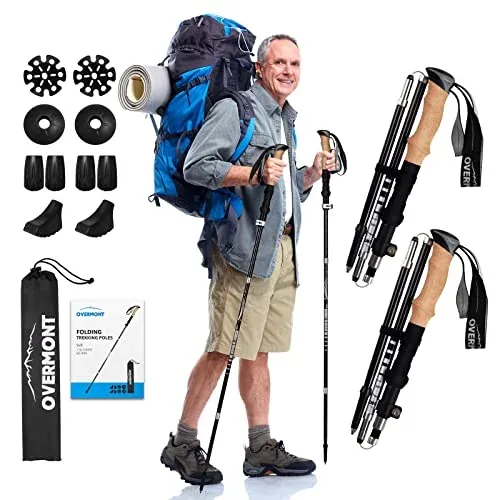 Overmont 7075 aluminum trekking poles with adjustable height and durable EVA handle for hiking.