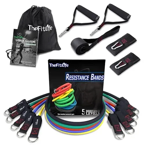TheFitLife Exercise Resistance Bands set with handles, ankle straps, and door anchor for versatile workouts
