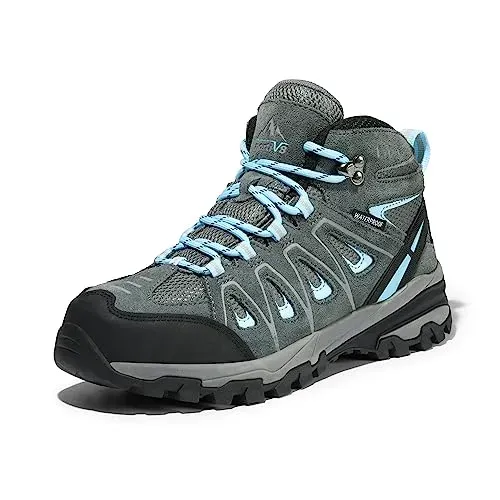 NORTIV 8 women's waterproof hiking boots in black and blue, size 8.5, designed for outdoor adventures.