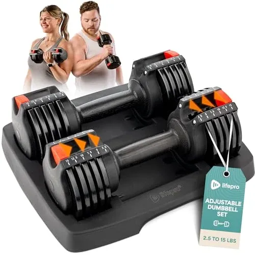 Lifepro adjustable dumbbells set with adjustable weights from 5lbs to 25lbs for home gym use