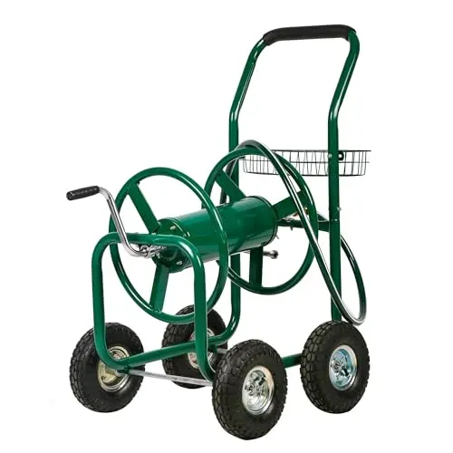 FDW heavy-duty garden hose reel cart with a 300ft capacity and durable steel frame